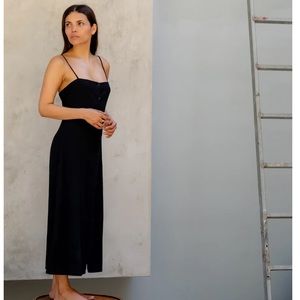 Vincent James button front linen dress black with buttons